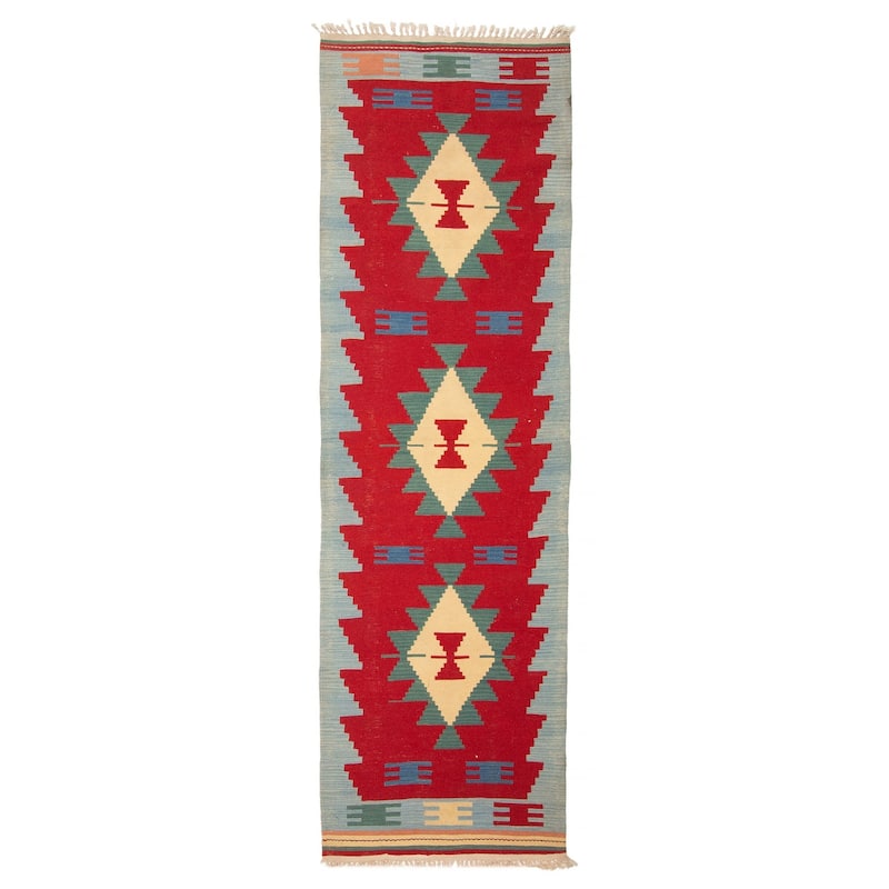 ECARPETGALLERY Flat-Weave Sivas Red Wool Kilim - 2'9 x 9'7 - Red - 2'9 x 9'7