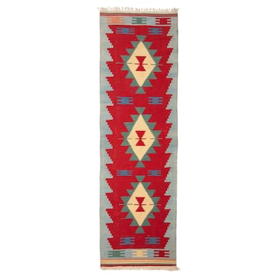 ECARPETGALLERY Flat-Weave Sivas Red Wool Kilim - 2'9 x 9'7
