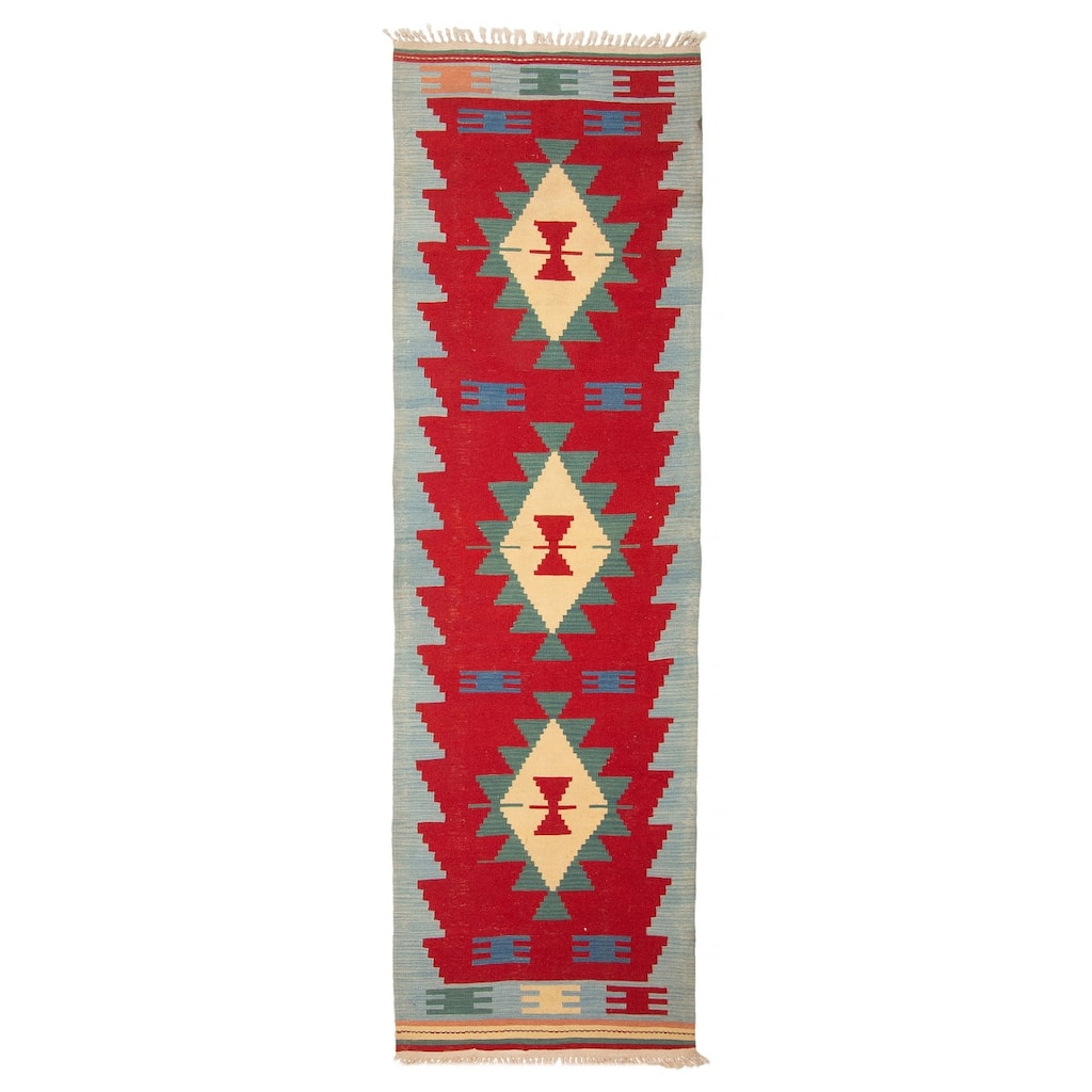 ECARPETGALLERY Flat-Weave Sivas Red Wool Kilim - 2'9 x 9'7