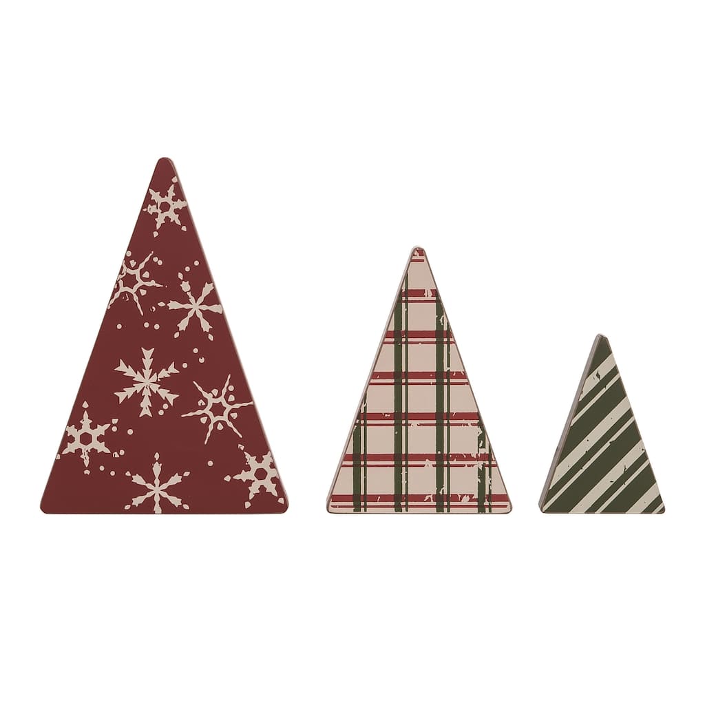 Transpac MDF Patterned Christmas Tree Block Décor Set of 3 Christmas Home Decorations