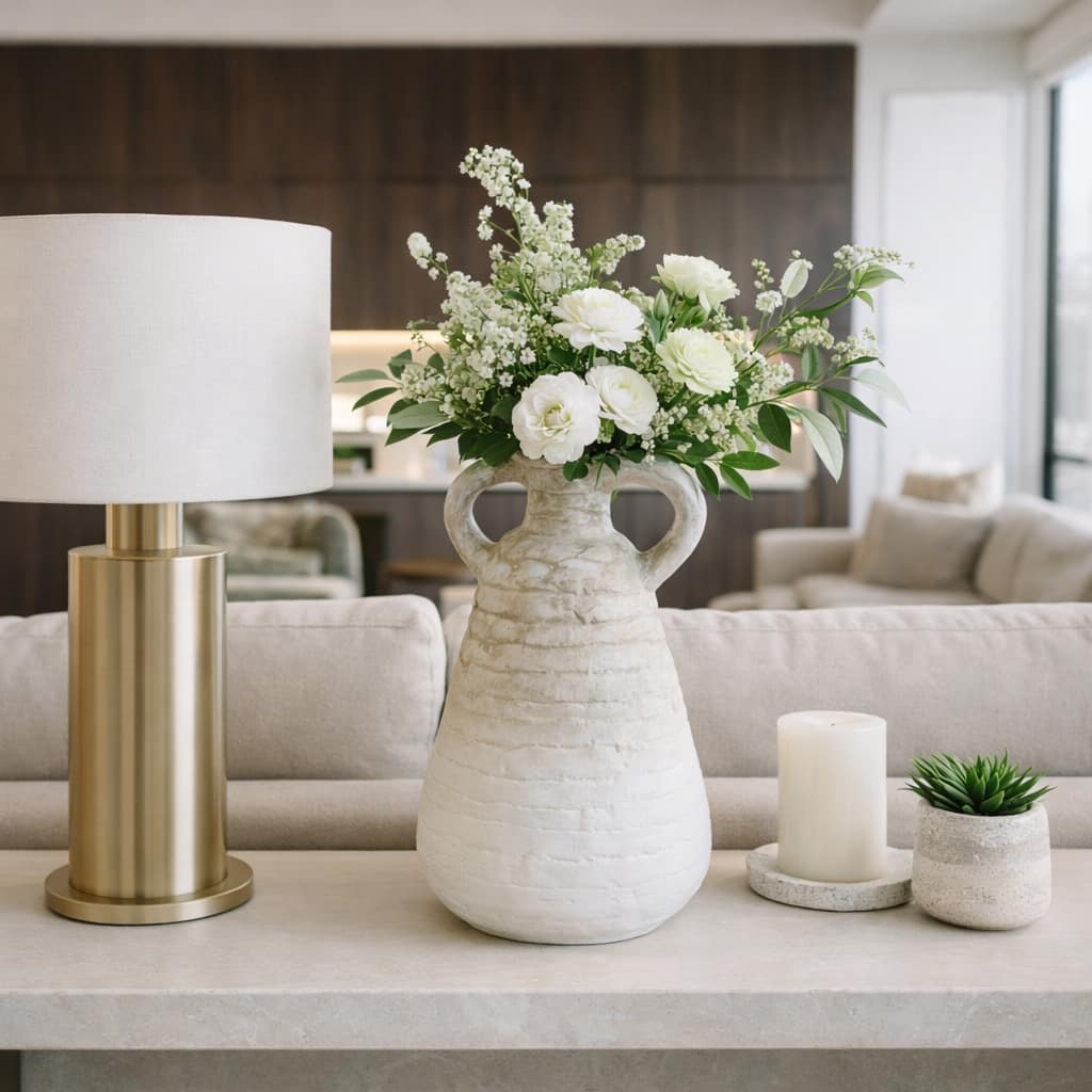 Ceramic Slanted Eared Decorative Vase - Ivory, 18"