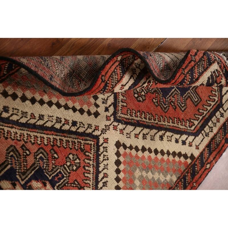 Geometric Bakhtiari Persian Vintage Runner Rug Handmade Wool Carpet - 3'1"x 9'1"