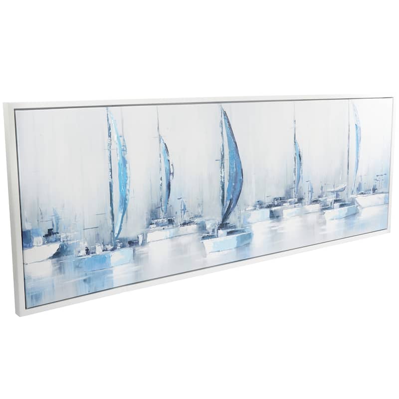 Canvas Sail Boat Framed Wall Art with White Frame - Blue - Roche River Decor