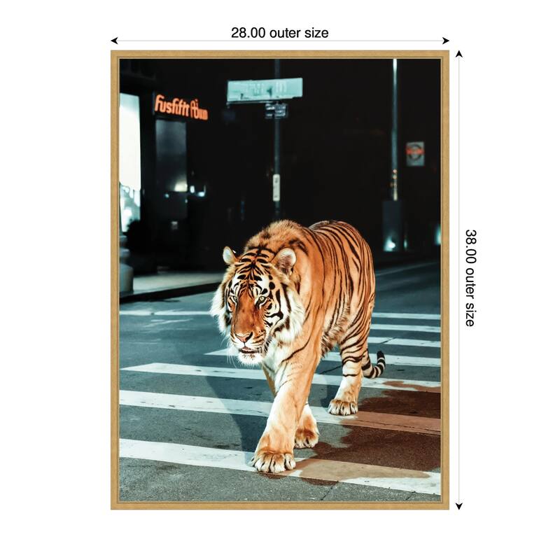 Kate and Laurel Sylvie Tiger in the City at Night 2 Framed Canvas by Michael Schauer