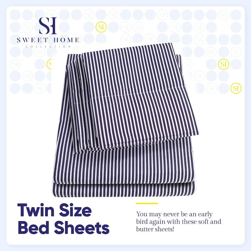 6 Piece Loft Collection Modern Classic Pinstripe Bed Sheet Sets