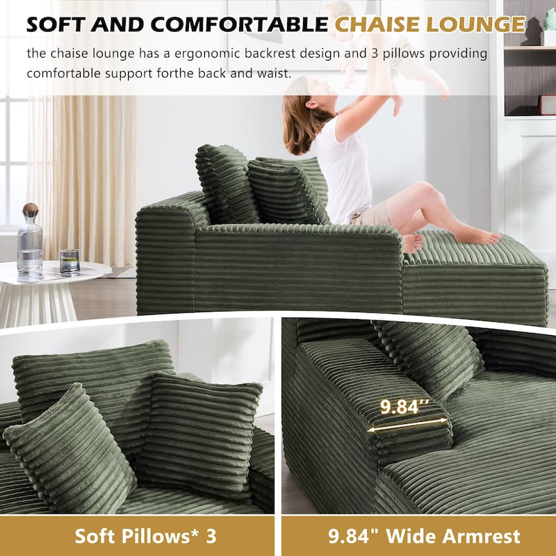 Deep Seat Chaise Lounge Chair, Wide Armrest Sleeper Sofa with Three Soft Pillows, Convertible Boneless Sofa Bed Daybed