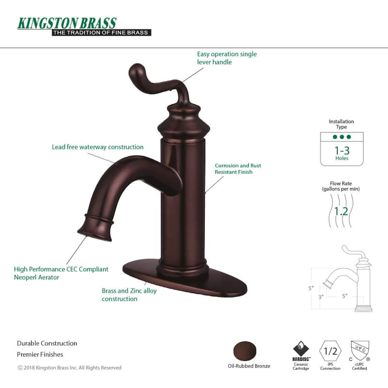 Kingston Brass Royale 1-Handle Monoblock Bathroom Faucet