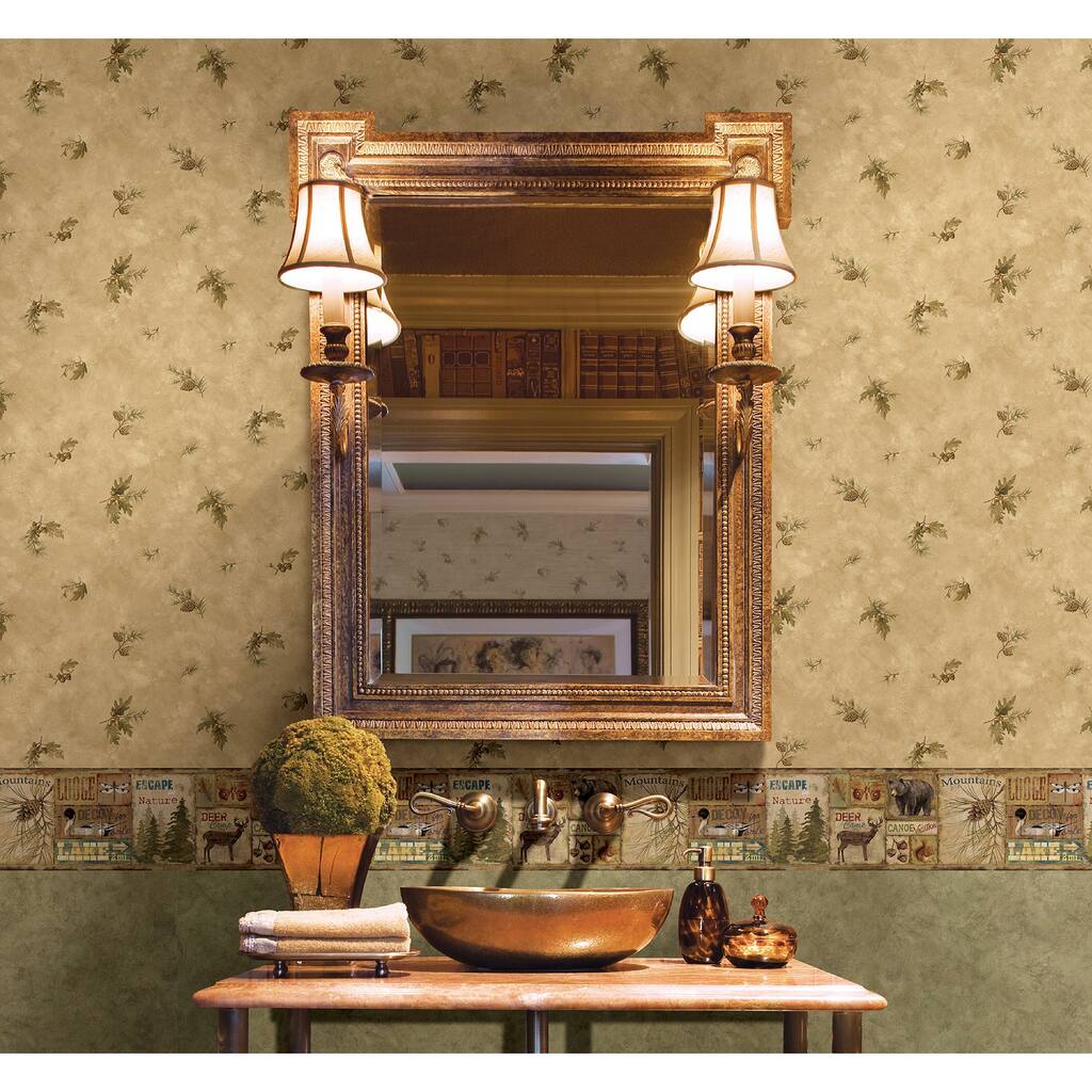Animals Simon Attitash Aqua Deer Camp 15' L X 8 W Wallpaper Border