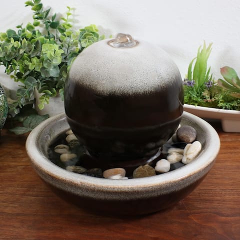 Sunnydaze Modern Orb Ceramic Tabletop Water Fountain - 7-Inch