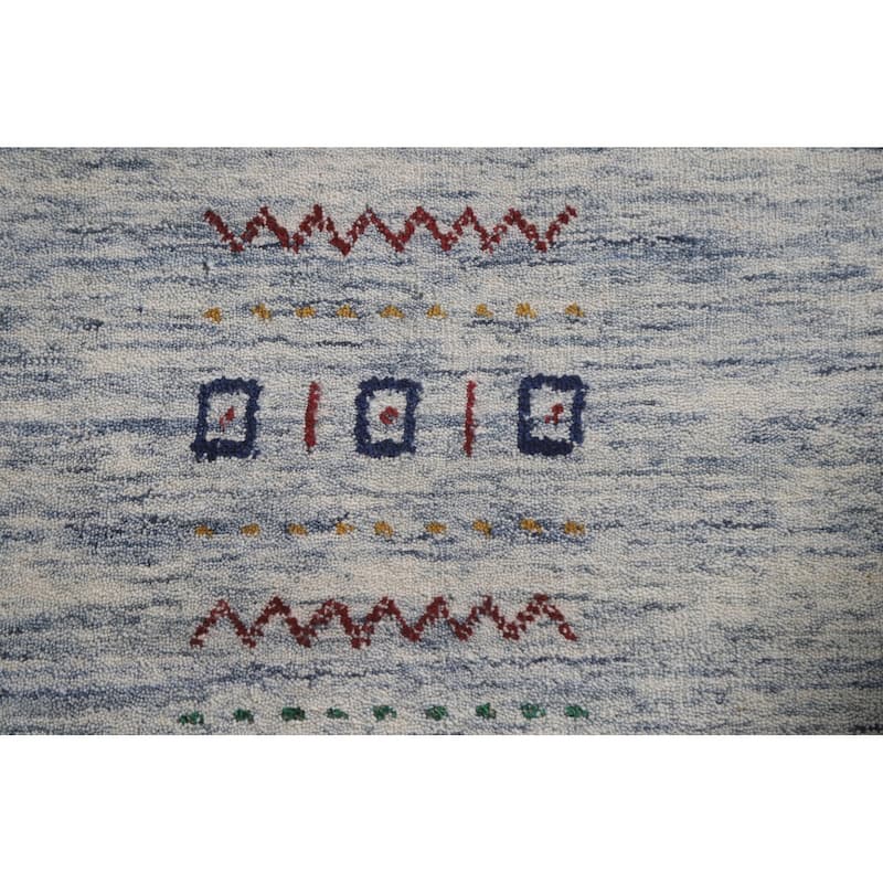 Ivory & Blue Gabbeh Oriental Area Rug Handmade Wool Carpet - 9'1"x 11'10"