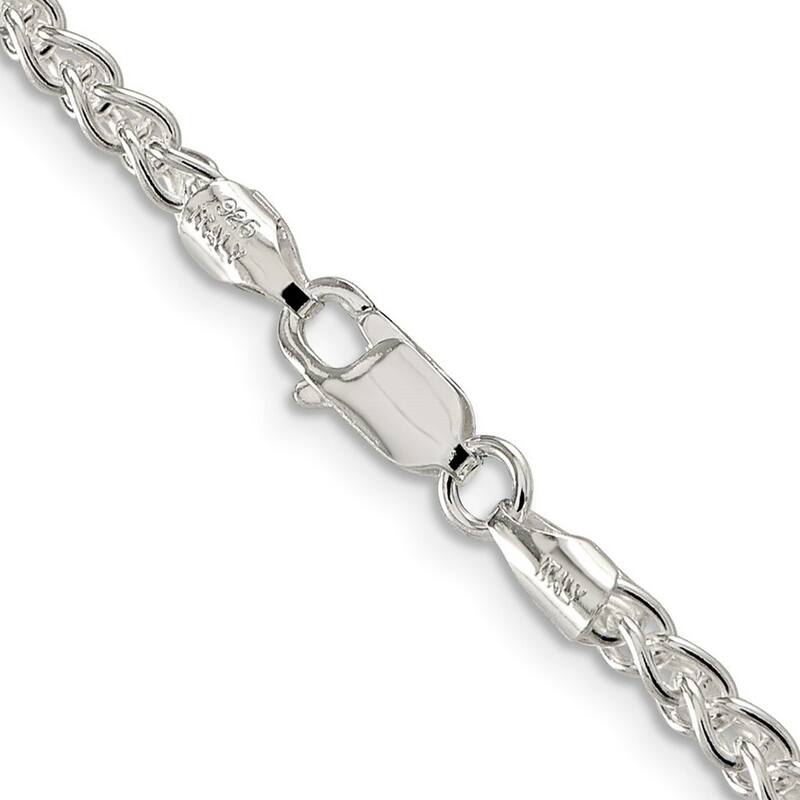 Curata 925 Sterling Silver Solid 3mm Wheat Chain Necklace (Lobster)