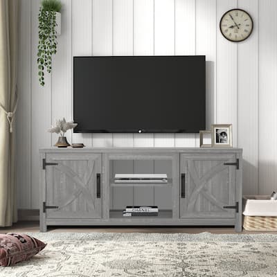 58" Farmhouse Barn Door Entryway Storage Console Table TV Stand - 58 inches in width