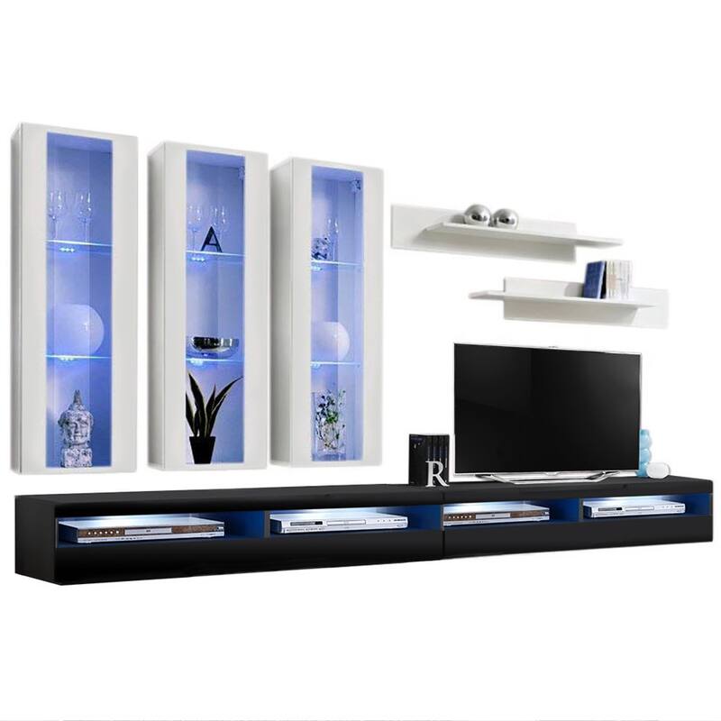 Fly E3 35TV Wall Mounted Floating Modern Entertainment Center - White/Black