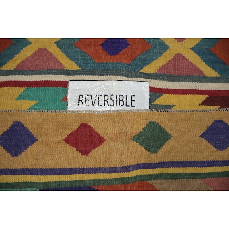 Hand Woven Oriental 100% Wool Carpet Southwestern Tribal Multi-Colored Kilim Area Rug - 9' 6'' X 8' 1''