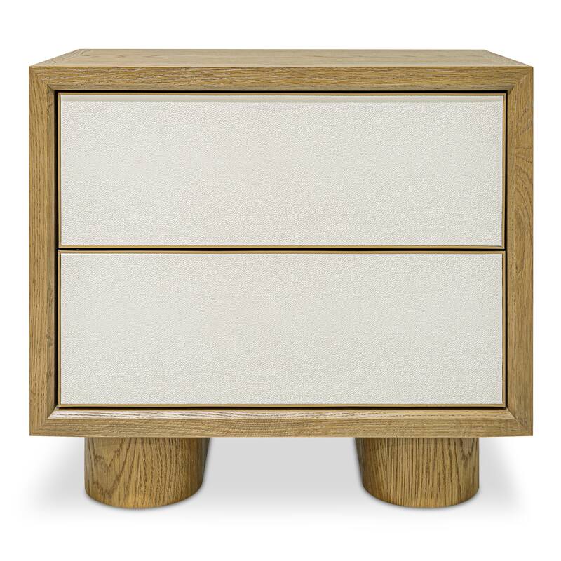 NADAAL STUDIOS Alarno Nightstand, Shagreen Pattern with Antique Gold Frame 2-Drawer, Black - White