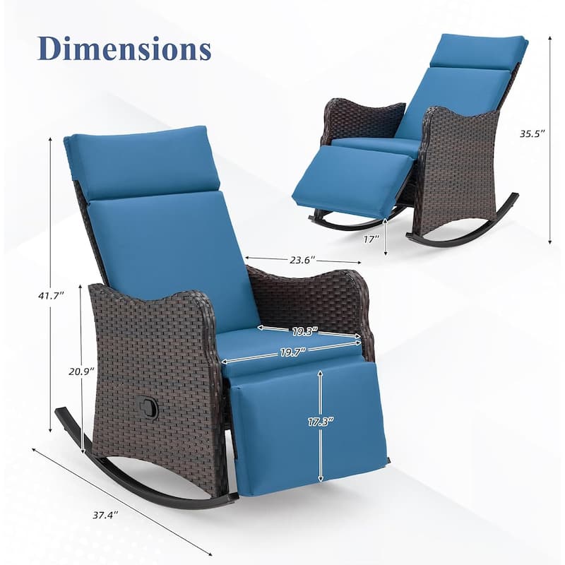 Outdoor Recliner Rocking Chairs with Soft Removable Cushions and Footrests