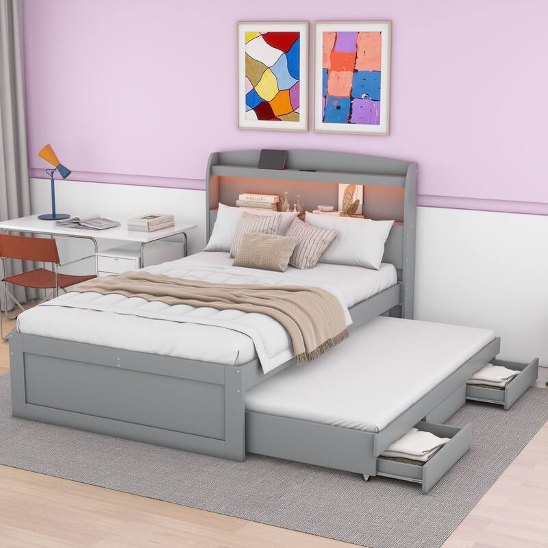 Multi-purpose platform bed with trundle and drawers