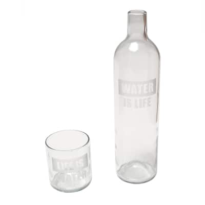 NOVICA Artisan Handblown Upcycled Glass Carafe Set Bottle In Bali Clear Indonesia Tableware Pitchers Decanters 'Water is Life'