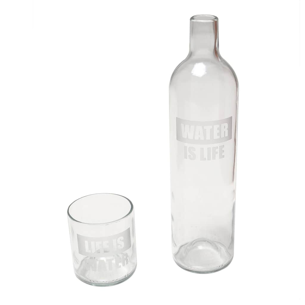 NOVICA Artisan Handblown Upcycled Glass Carafe Set Bottle In Bali Clear Indonesia Tableware Pitchers Decanters 'Water is Life'