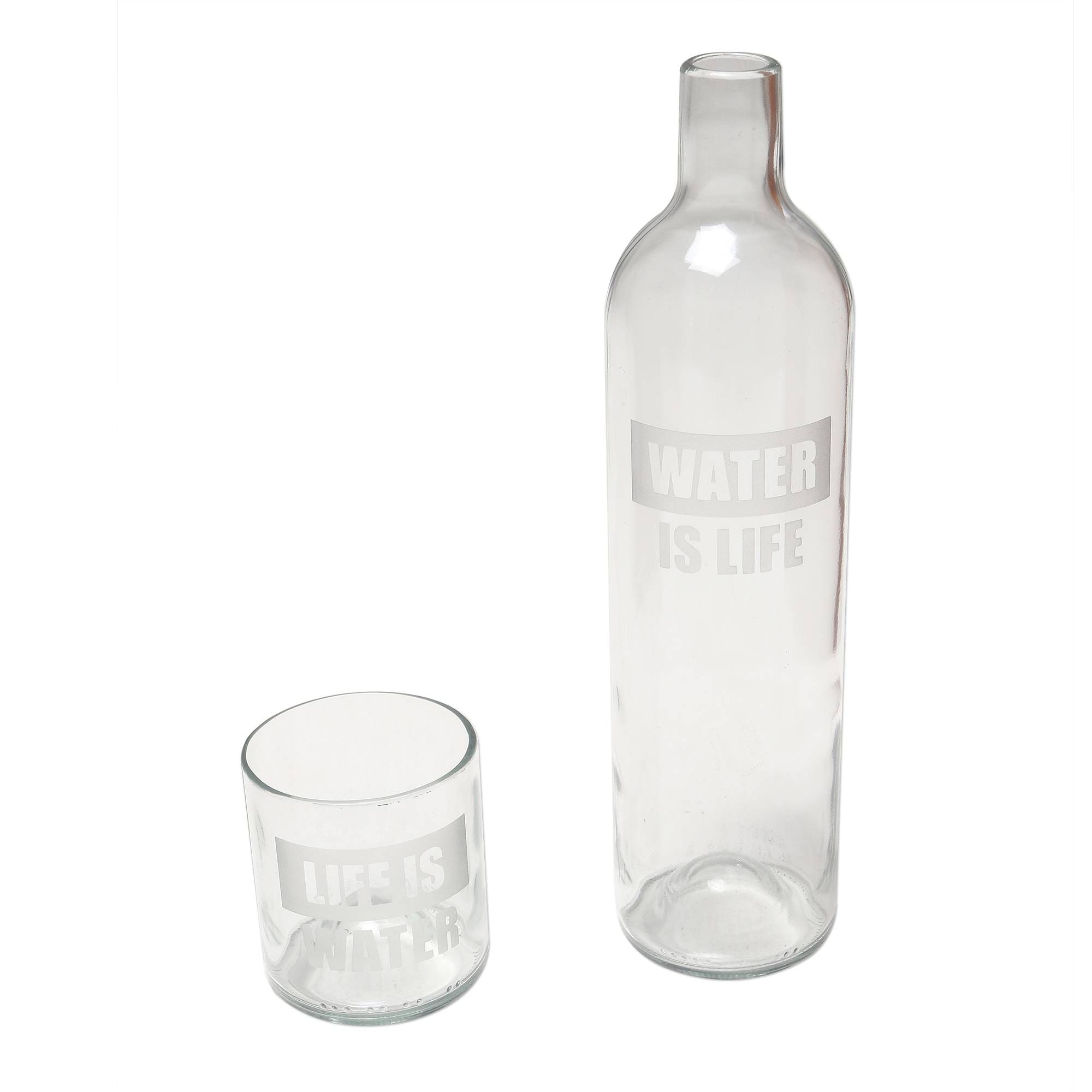NOVICA Artisan Handblown Upcycled Glass Carafe Set Bottle In Bali Clear Indonesia Tableware Pitchers Decanters 'Water is Life'