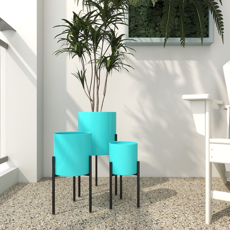 Metal Indoor Outdoor Planter with Removable Stand - Set of 3 Gold, Silver, Black, White, Teal, Yellow - Roche River Decor