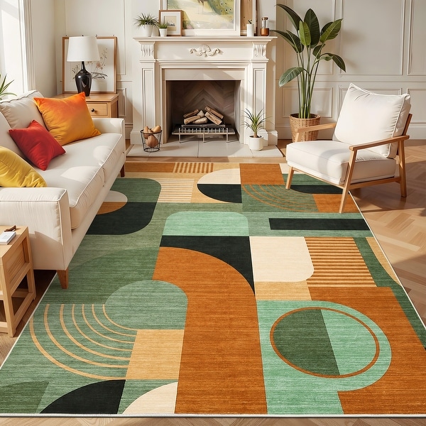 Garvee Retro Abstract Colorful Modern Geometric Washable Area Rug