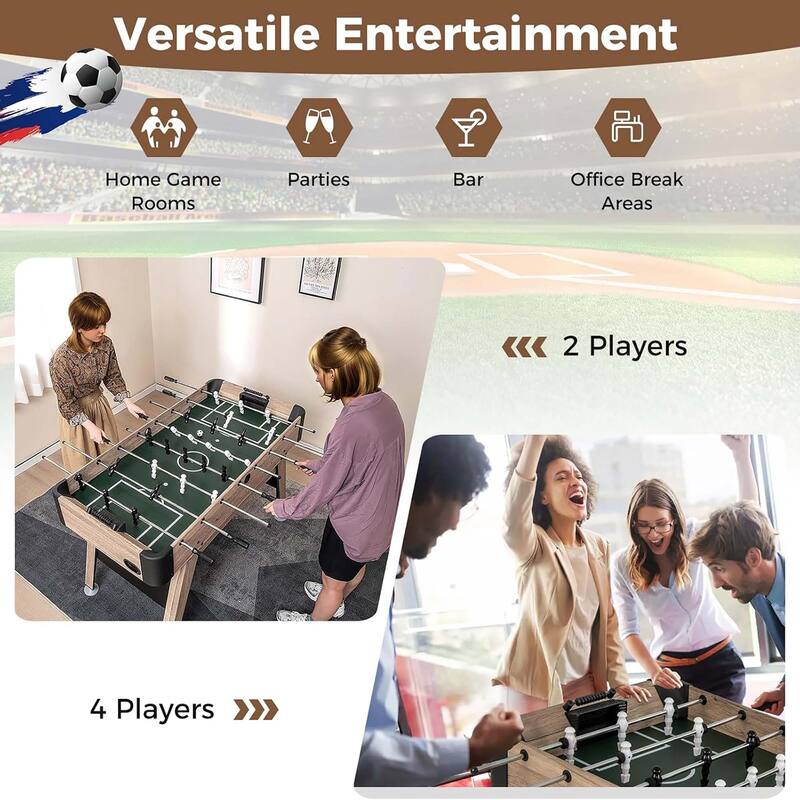 54'' Foosball Table Wooden Soccer Game Table w/ 2 Balls