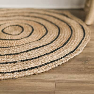 Natural And Black Stripes Round Rug - 2' x 3'