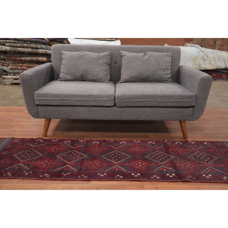 Hand Knotted Oriental 100% Wool Carpet Traditional Tribal Navy Blue & Blues Balouch Runner Rug - 7' 10'' X 1' 11''