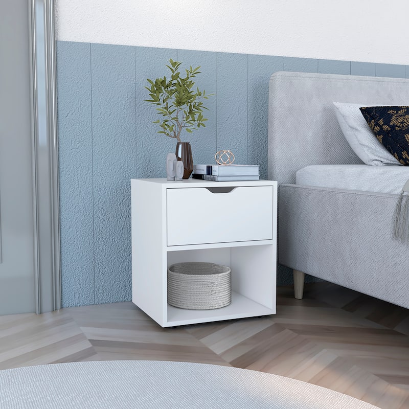 19.7"H Nightstand End Table with One Open Shelf,White - White
