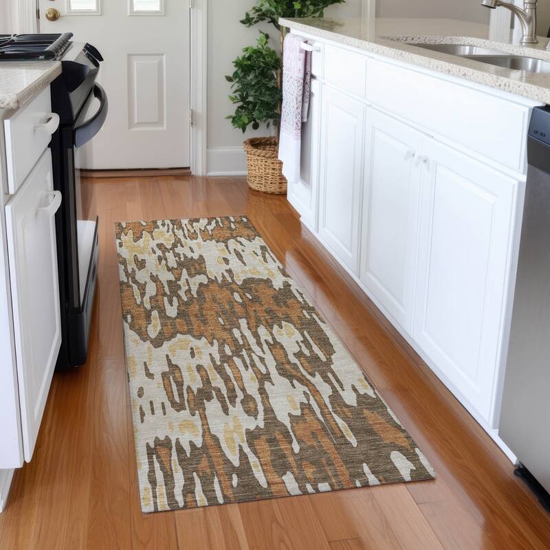 Premium Washable Super Soft Abstract Harmony Mayfield Rug - Copper - 2'3" x 7'6"