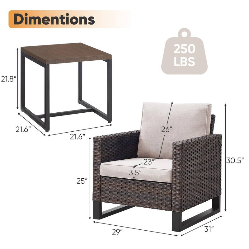 Gymojoy Outdoor PE Wicker Chairs with Table Weather-resistance