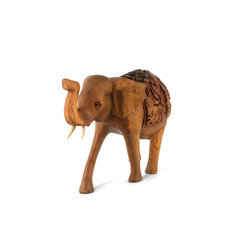 Wooden Hand Carved Thai Elephant Statue Figurine Sculpture Art Decorative Rustic Home Decor Accent Handmade Wood