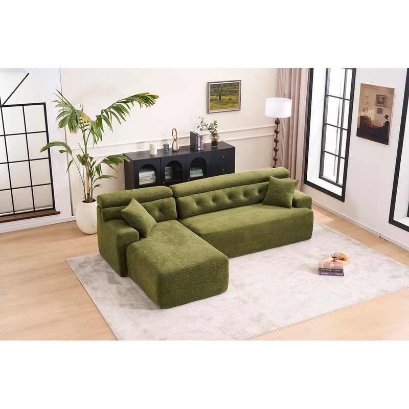 Convertible Chaise Sectional Sofa, Full Compression Sponge L-Shape