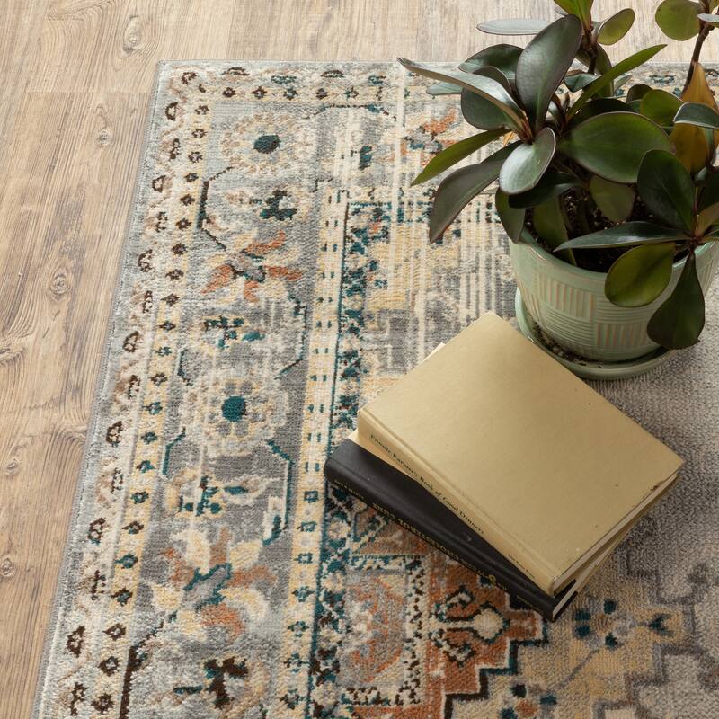 Vista Home Rozaje Grey/Beige Faded Medallion Area Rug