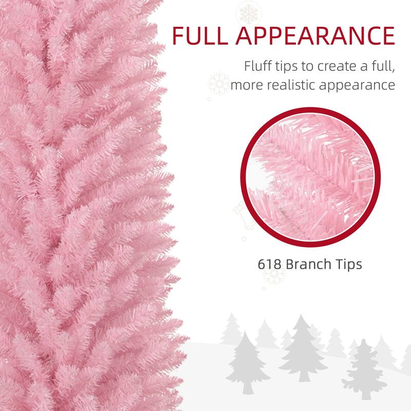 8ft Slim Artificial Christmas Tree with 618 Lush Branches and Detachable Plastic Base - Dia 21.75" x 94.5" H