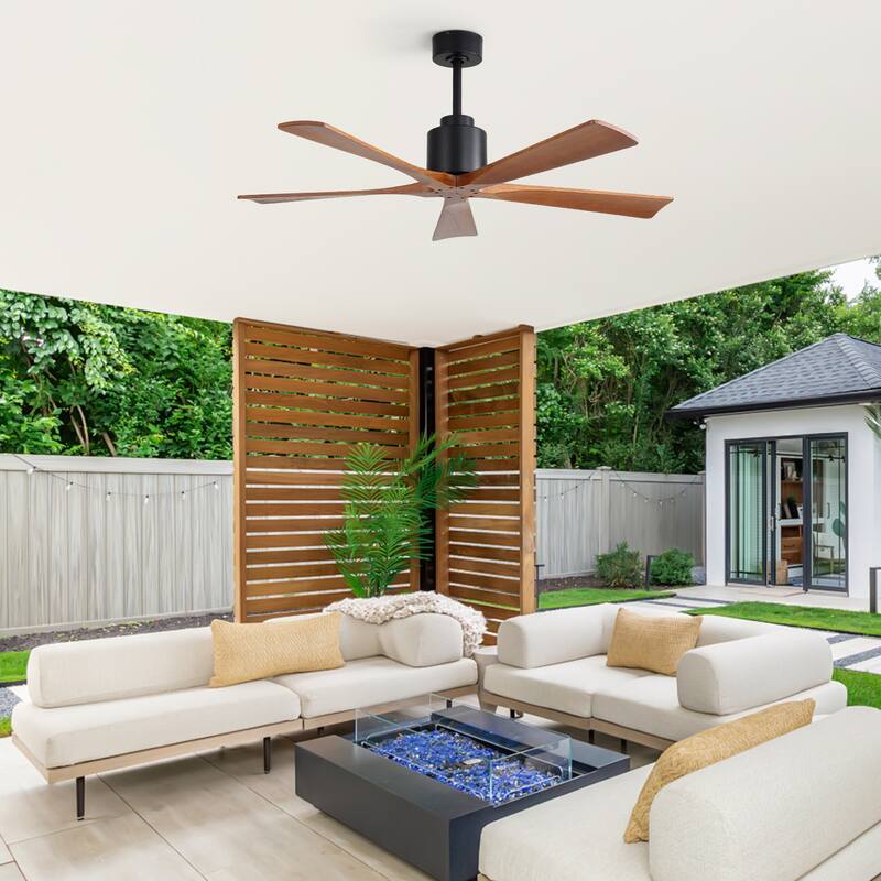 Sofucor 52Inch Solid wood Ceiling Fans with Remote,without Light 5 Blades DC Motor Mid Century Modern - 52 Inches