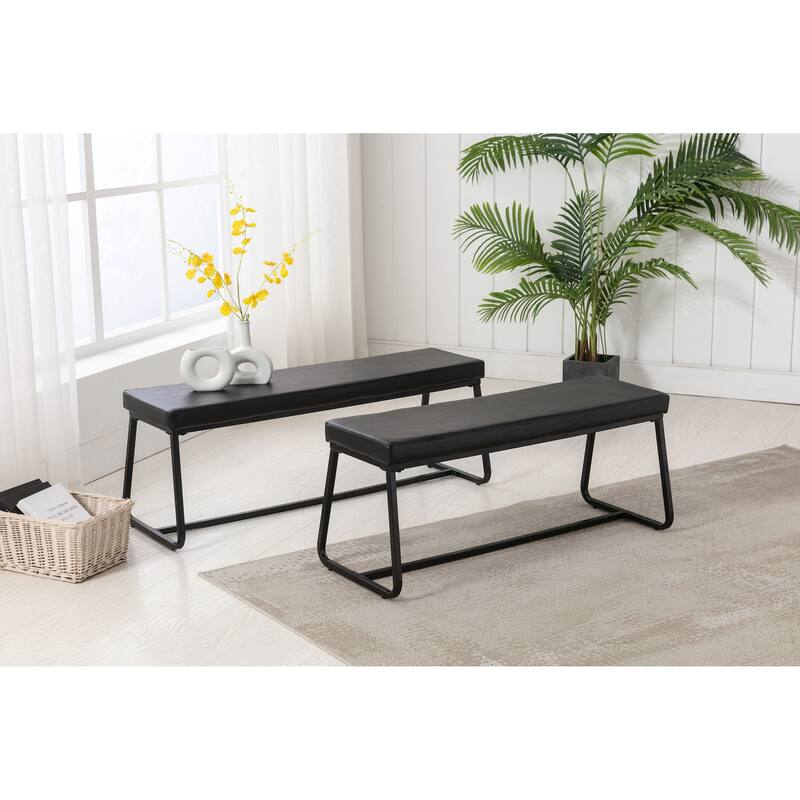 Porthos Home Remy Entryway Bench, PU Leather Upholstery, Iron Legs