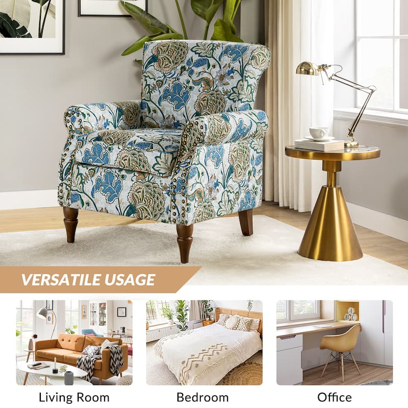 Nyctelius Nailhead Trim Traditional Accent Armchair with Rolled Arms by HULALA HOME