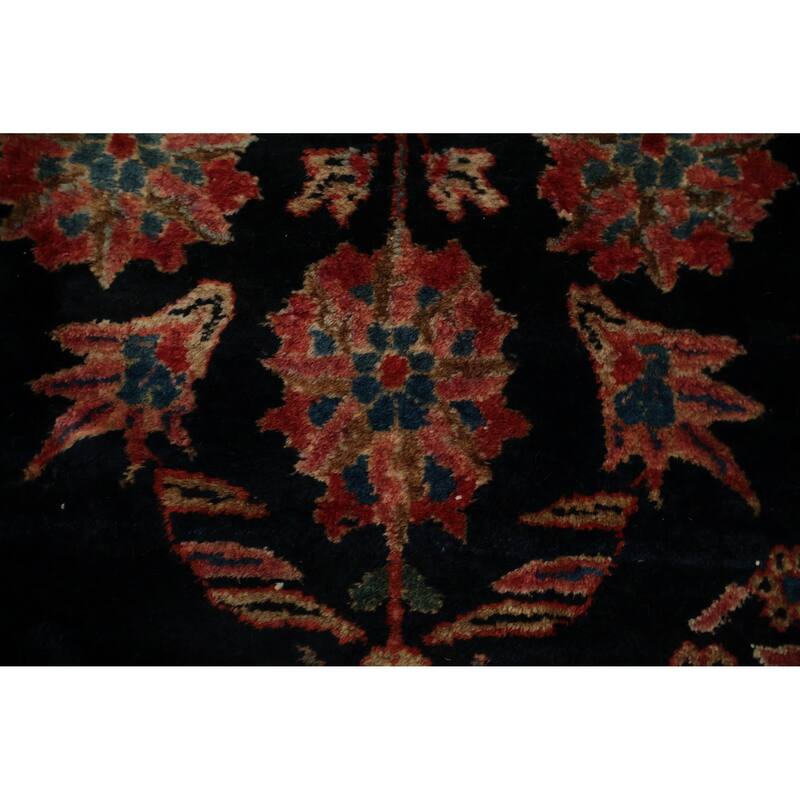Hand Knotted Oriental 100% Wool Carpet Traditional Floral Navy Blue & Blues Sarouk Area Rug - 17' 3'' X 11' 4''