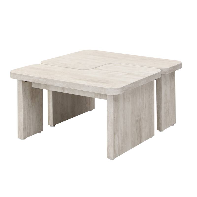 Rectangle Wood Detachable Coffee Table White Washed End Table, Simple Side Table Sofa Table Center Table