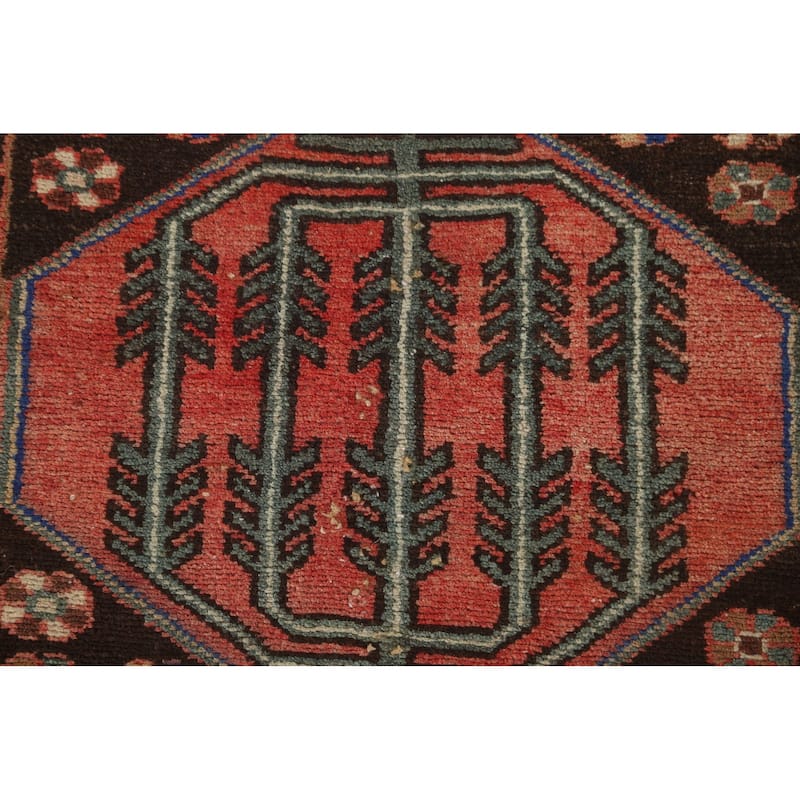 Brown Bakhtiari Persian Vintage Runner Rug Handmade Wool Carpet - 3'10"x 9'6"