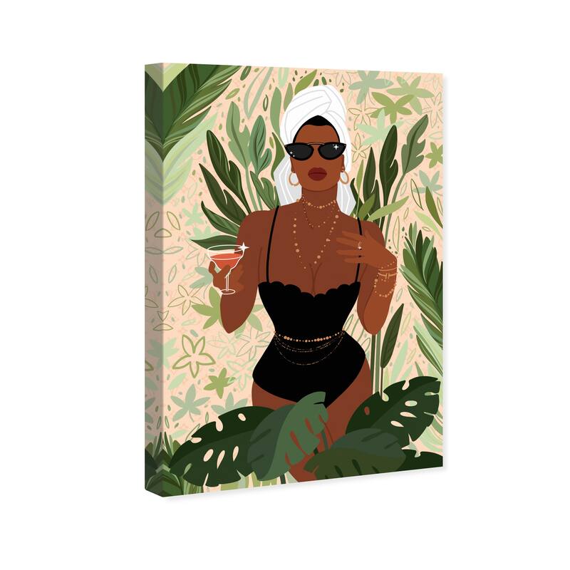Wynwood Studio Fashion and Glam After Spa Cocktail Green and Cream White Tropical Wall Art Canvas Print