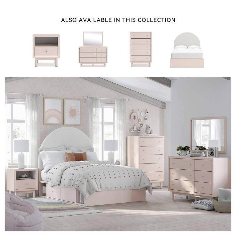 Signature Design by Ashley Wistenpine Pink/Cream Full Upholstered Panel Platform Bed with Storage