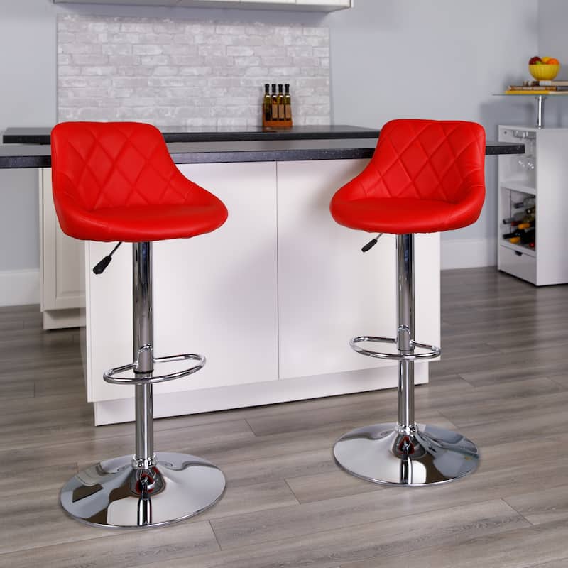 Diamond Pattern Vinyl Bucket Seat Adjustable Barstool - 18.5"W x 19"D x 33.25" - 41.75"H