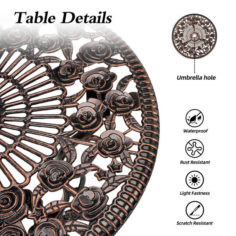 HOMEFUN Bistro Table Set,Rose 3 Piece, Outdoor Patio Table and Chairs Furniture, Durable Rust Weather Resistance