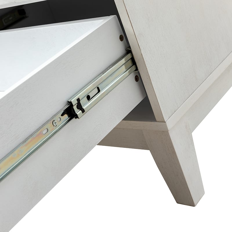 Ethel Mid-Century 2-Drawer Storage Nightstand with Adjustable Solid Wood Legs and Charging Station By HULALA HOME