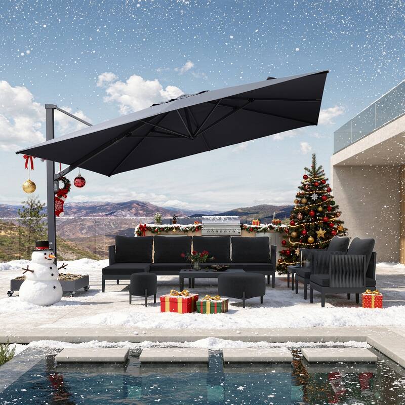 PURPLE LEAF Extra Large Premium Patio Cantilever Offset Umbrella with 360-degree Rotation