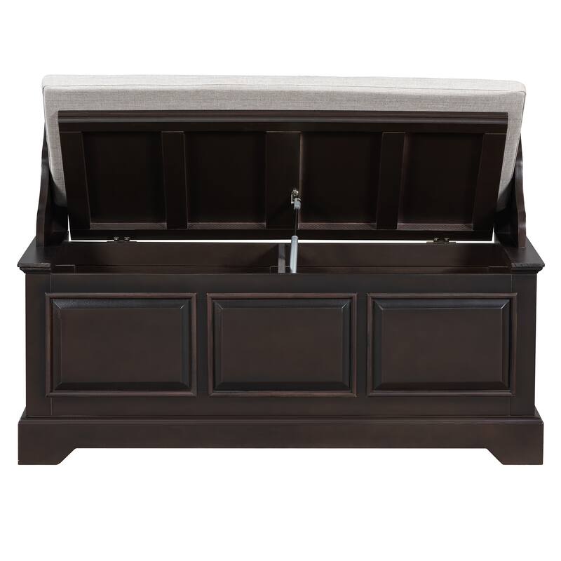 Shoe Storage Bench Wooden Entryway Bench with Linen Cushion