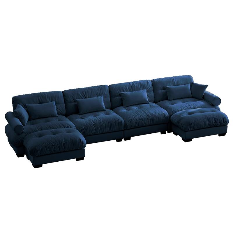 U-Shaped 4 Deep Seater Sectional Sofa with 2 Movable Ottomans & Pillows